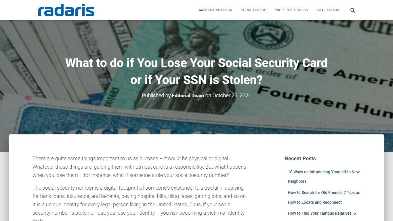 What Happens if Your Social Security Number is Stolen or Lost ... - Radaris